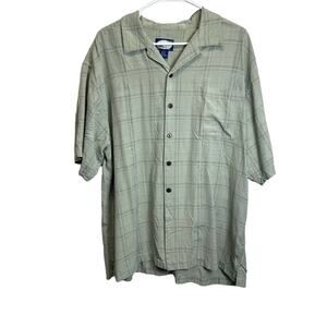 Porcini Short Sleeve Shirt 100% Silk Checkered Button Up Men’s XL Green Hawaiian